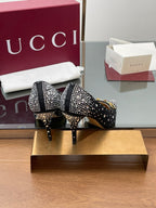 GG Horsebit Pump 85 Black Ebony Monogram Canvas Crystal-Embellished