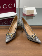GG Horsebit Pump 85 Beige Black Monogram Canvas Crystal-Embellished