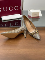 GG Horsebit Pump 85 Beige Ebony Monogram Canvas Crystal-Embellished