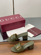 GG D-Shaped Sandals 5.5cm Olive Green Suede Sheepskin 646472