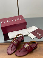 GG Horsebit Thong Flat Sandals Burgundy Sheepskin Suede 646471
