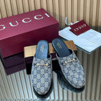 Gucci 25 Horsebit Mule Blue Grey GG Suede 563074