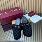 Gucci 25 Horsebit Mule Black GG Suede 563078