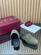 Gucci 25 Horsebit Olive Green Mule GG Suede 563080