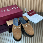 Gucci 25 Horsebit Light Brown Mule GG Suede 563082