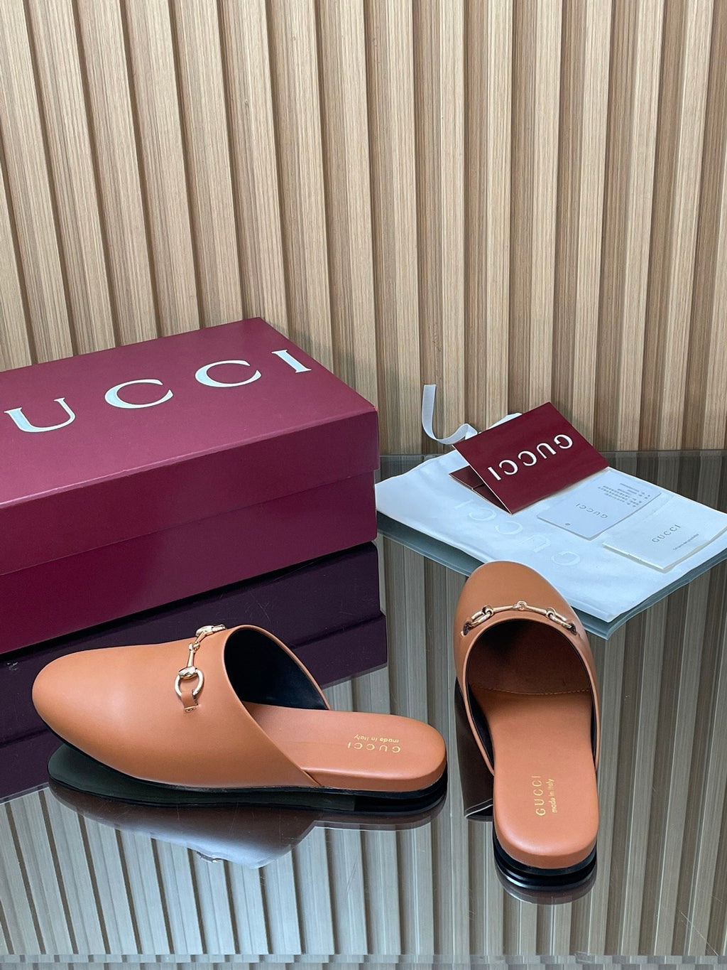 Gucci 25 Horsebit Mule Light Brown Gold Cowhide 563083