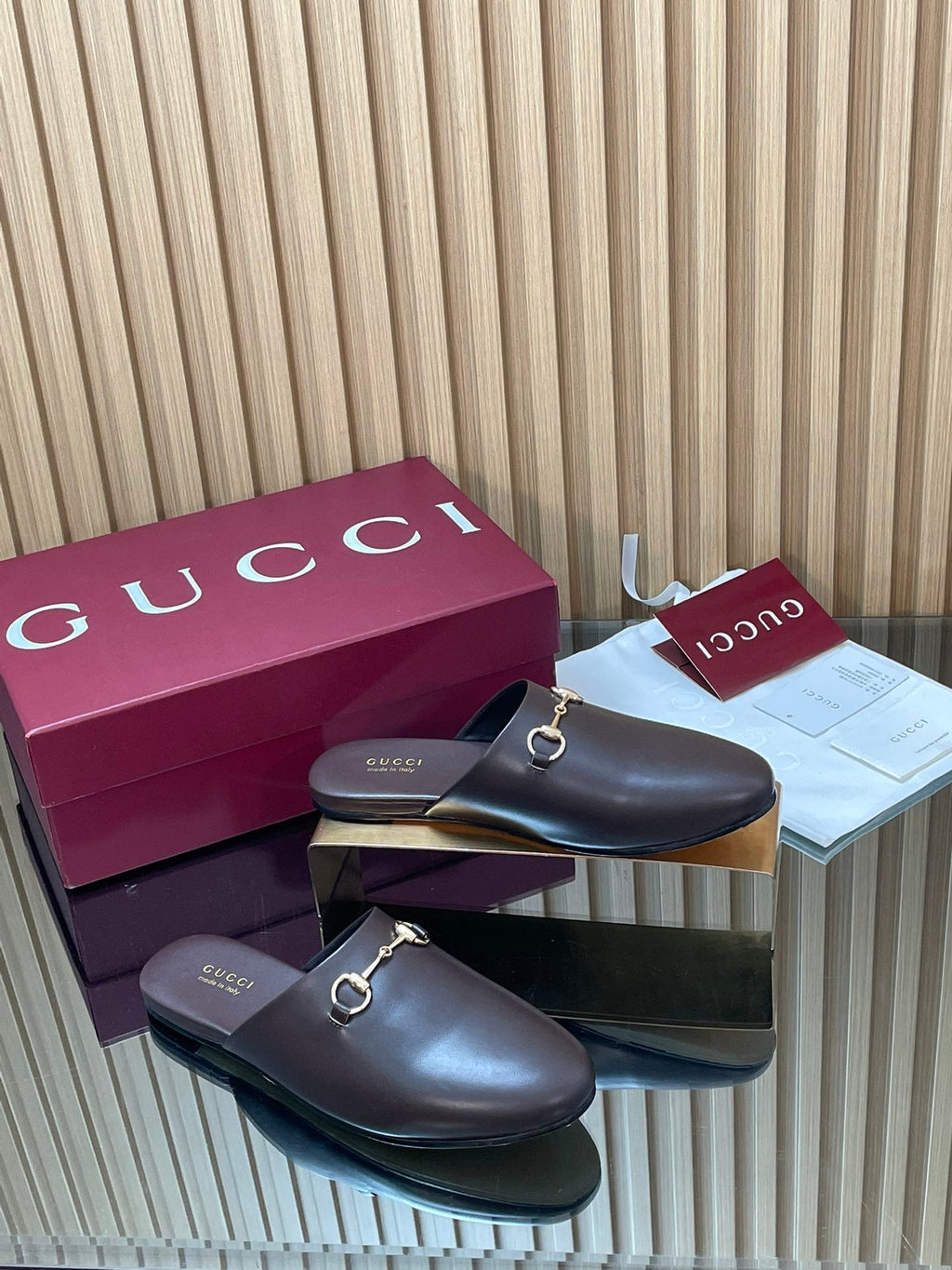 Gucci 25 Horsebit Mule Dark Brown Gold Cowhide 563085