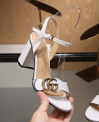 GG Marmont Ankle Strap Sandal 8cm White Sheepskin 342563