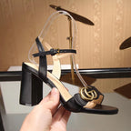GG Marmont Ankle Strap Sandal 8cm Black Sheepskin 342564
