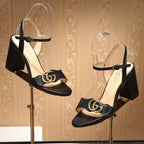 GG Marmont Ankle Strap Sandal 8cm Black Sheepskin 342564