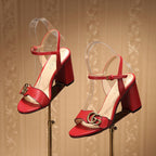 GG Marmont Ankle Strap Sandal 8cm Red Sheepskin 342565
