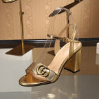 GG Marmont Ankle Strap Sandal 8cm Gold Sheepskin 342566