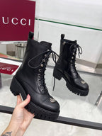 GG Platform Combat Boots Black Cowhide 476792