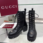 GG Platform Combat Boots Black Cowhide 476792