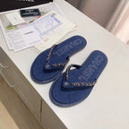 CC Chain Link Thong Flat Dark Blue Denim 696738