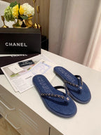 CC Chain Link Thong Flat Dark Blue Denim 696738