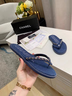 CC Chain Link Thong Flat Dark Blue Denim 696738