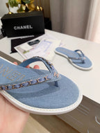 CC Chain Link Thong Flat Blue Denim 696739