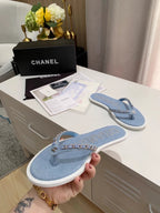 CC Chain Link Thong Flat Blue Denim 696739