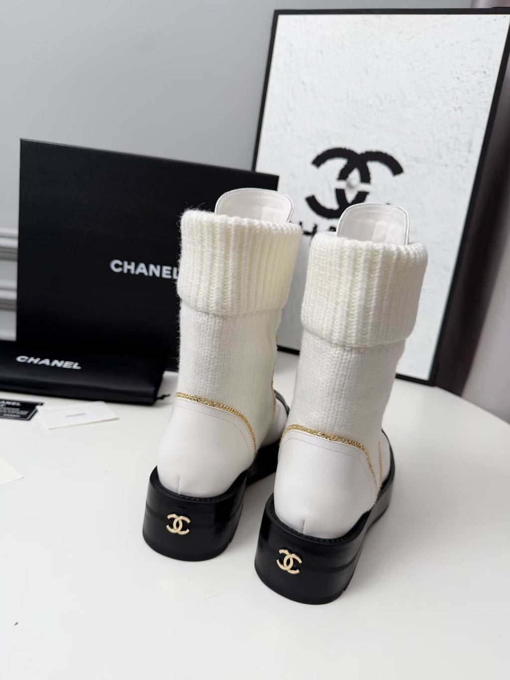 CC 26s Ankle Boot Black White Leather Wool