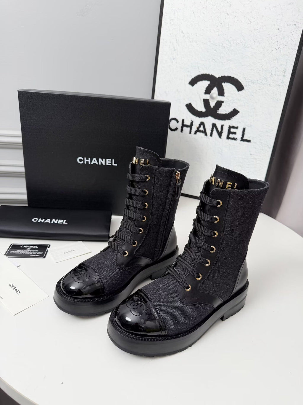 CC 26s Ankle Boot Black Blue Denim Patent Leather