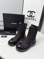 CC 26s Ankle Boot Black Blue Denim Patent Leather