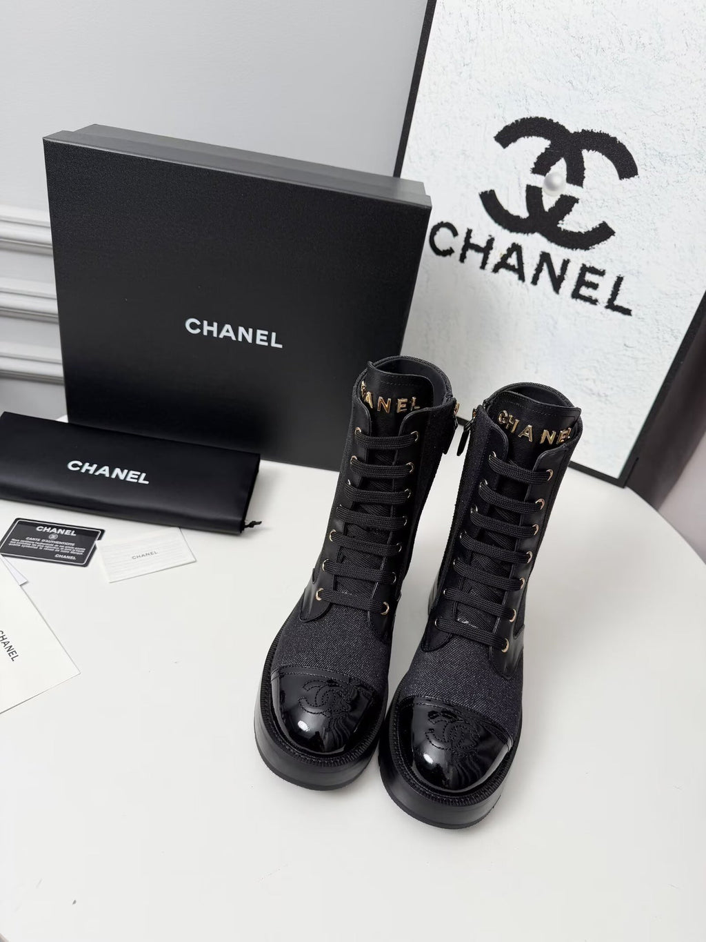 CC 26s Ankle Boot Black Blue Denim Patent Leather