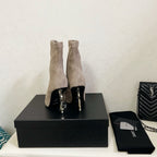 YSL 2025 Opyum 110mm Heel Ankle Boot Beige Suede 575007
