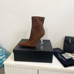 YSL 2025 Opyum 110mm Heel Ankle Boot Brown Suede 575010