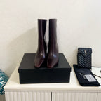 YSL 2025 Short Boot Dark Burgundy Calfskin 575013