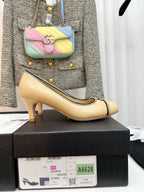 CC Slingback With Black Contrast Stitching Beige Lambskin 476708