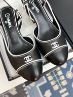 CC Slingback Heels With White Contrast Stitching Black Lambskin 476710