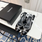CC Slingback Heels With White Contrast Stitching Black Lambskin 476710