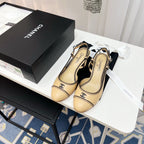 CC Slingback Heels With Black Contrast Stitching Beige Lambskin 476711