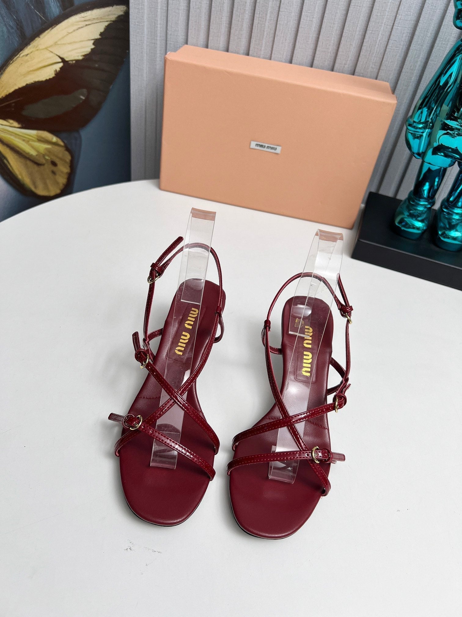 Miu 26s Sandals 5.5cm Burgundy Patent Leather 680450