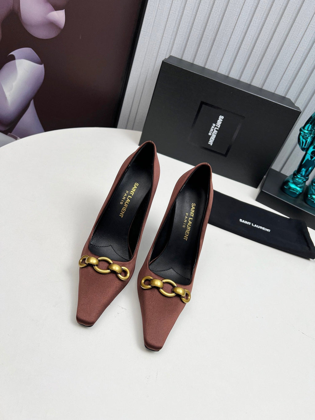 YSL Hermione Pump 11cm Brown Silk 680397