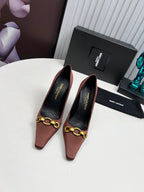 YSL Hermione Pump 11cm Brown Silk 680397
