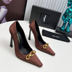 YSL Hermione Pump 11cm Brown Silk 680397