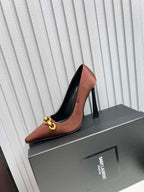 YSL Hermione Pump 11cm Brown Silk 680397