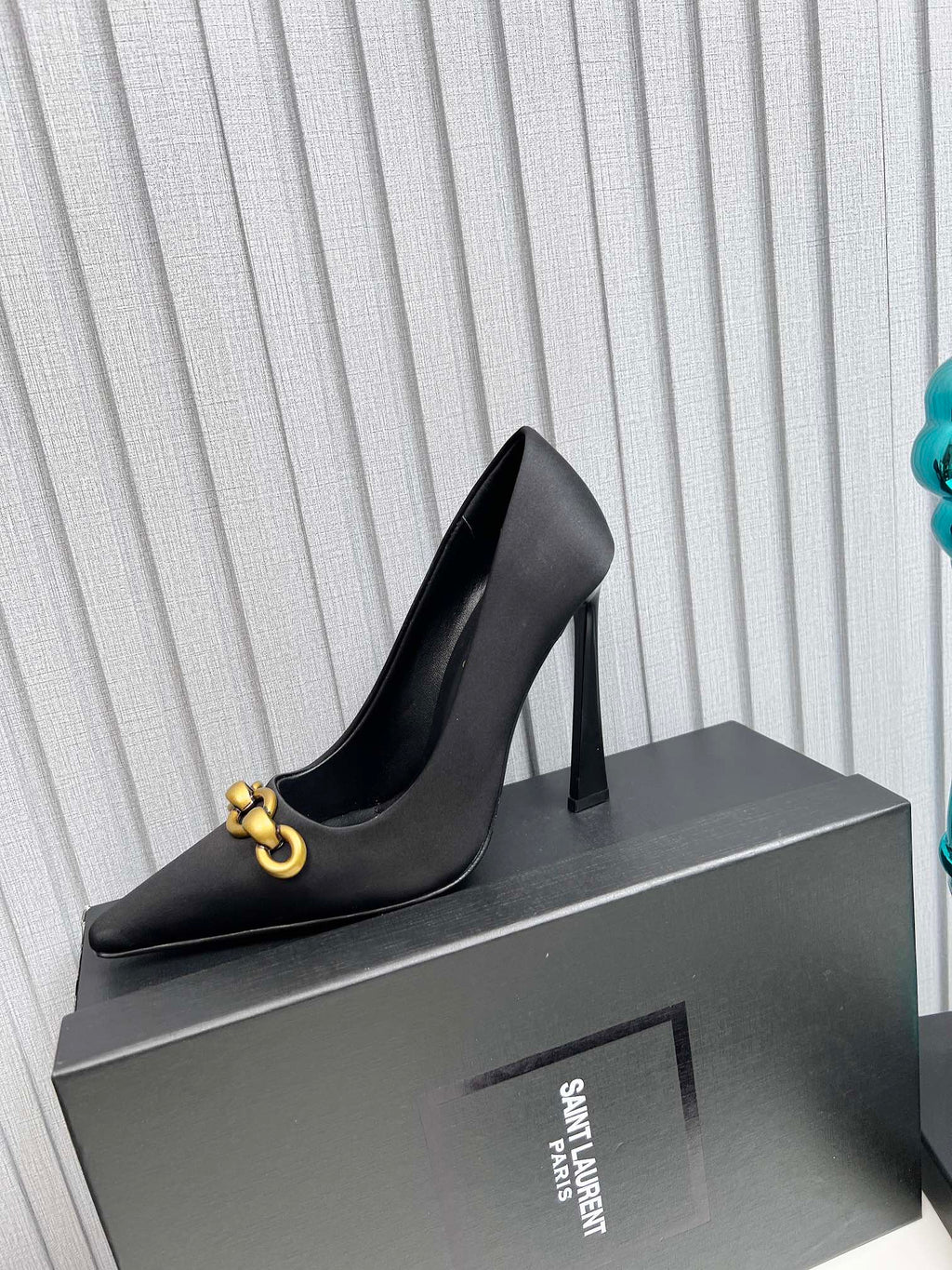 YSL Hermione Pump 11cm Black Silk 680398