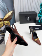 YSL Hermione Slingback 11cm Brown Silk 680403