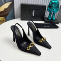 YSL Hermione Slingback 11cm Black Silk 680404