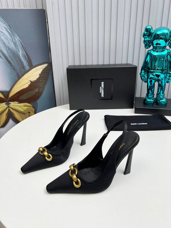 YSL Hermione Slingback 11cm Black Silk 680404