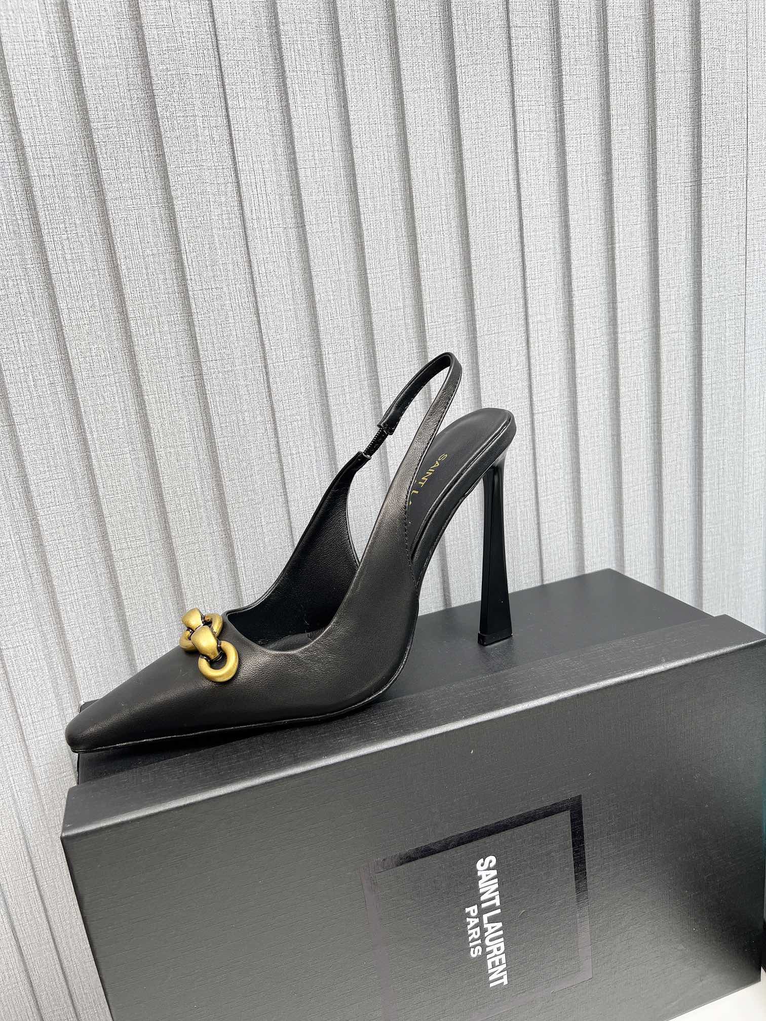 YSL Hermione Slingback 11cm Black Sheepskin 680405