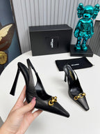 YSL Hermione Slingback 11cm Black Sheepskin 680405