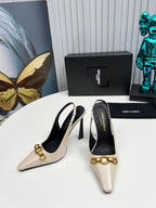 YSL Hermione Slingback 11cm Beige Patent Leather 680407