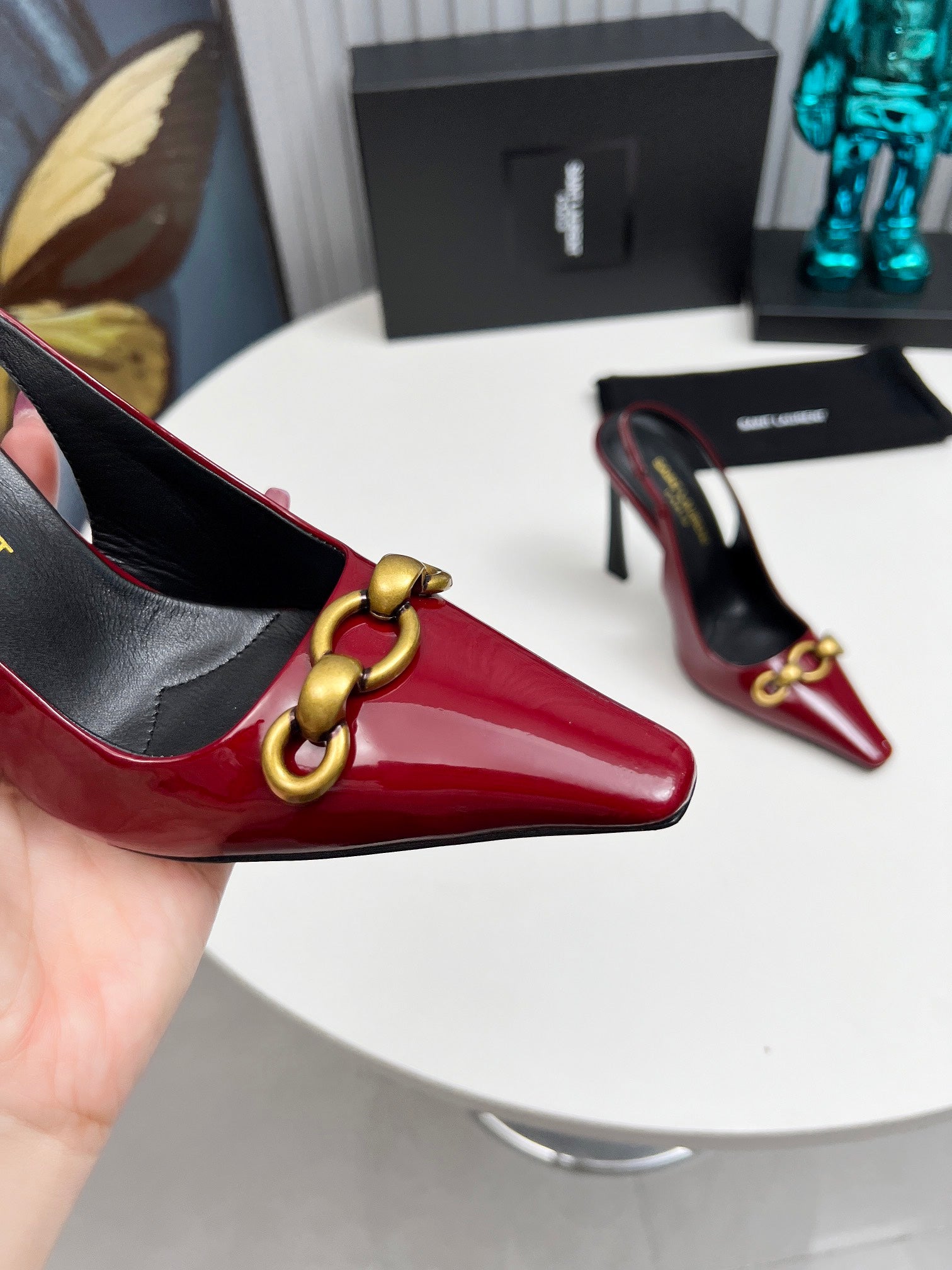 YSL Hermione Slingback 11cm Red Patent Leather 680408