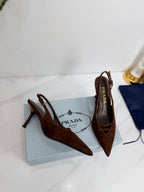 PRA 26SS Slingback 75 Dark Brown Suede 592343