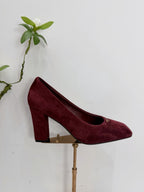PRA 26SS Square-toe Block Heels 85 Burgundy Suede 592359