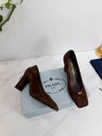 PRA 26SS Square-toe Block Heels 85 Dark Brown Suede 592362